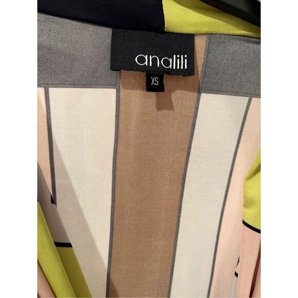 ANALILI Abstract White Pink Gray Silky Cowl Neck long Sleeve Geometric Design Mi - Picture 3 of 8